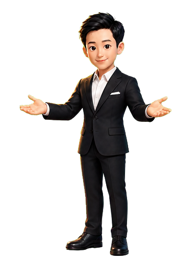 Cartoon figure of Sichao Li making a welcoming gesture