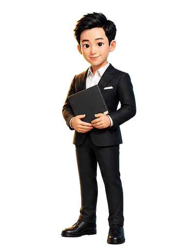 Cartoon figure of Sichao Li presenting a proposal folder
