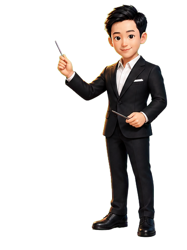 Cartoon figure of Sichao Li explaining with a pointer